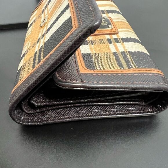 DAKS London Plaid Wallet Brown Leather Trim - Picture 9 of 10